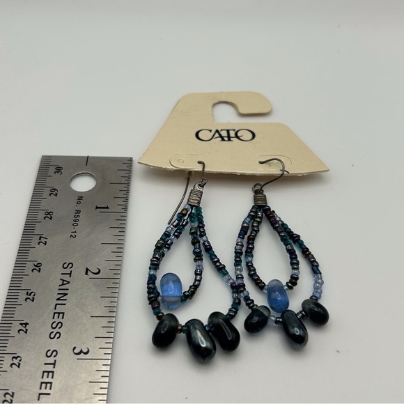Cato NWT Blue Seed Beaded Teardrop Dangle Earrings with Silver Tone Hook - Picture 3 of 5